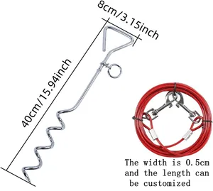 Filo a pila di cani antiruggine a spirale per cani di taglia media e grande, adatto per cortili esterni e campeggio (rosso)