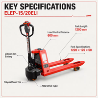 Transpalette électrique Everlift ELI Walkie 1500 kg 2000 kg avec batterie au lithium, entretien facile, transpalette tout-terrain