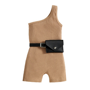 Ropa para Niñas 2022, Conjunto de Ropa Infantil de Verano, Mono de un Hombro con Bolsillo Lateral - Product Image 6