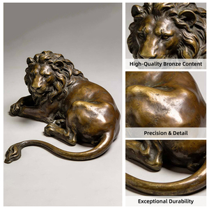 Statue de lion couché en bronze décorative pour jardin extérieur, sculpture en métal grandeur nature pour villa - Product Image 4
