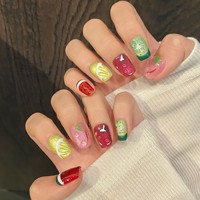 Groothandel Dames Opzetnagels Rood Groen Vierkant Glitter Aardbei Watermeloen Bloem Charm voor Fruit Snoep