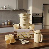 Ensemble de 21 pièces de casseroles en céramique Anax, tasses, cuillères, bordure dorée, luxe moderne, poignées en alliage de zinc antiadhésives, fond en acier inoxydable