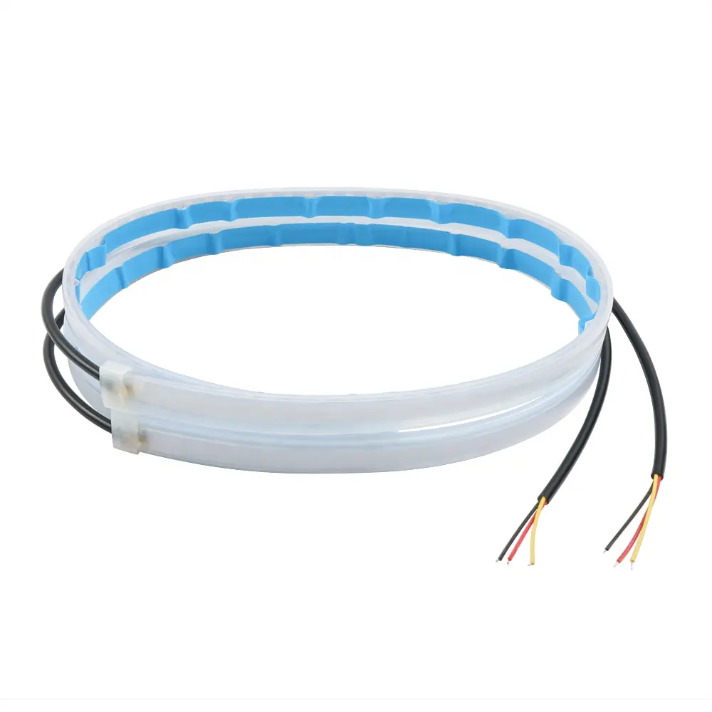Bevinsee lampu sein LED Universal, 2 buah 60CM LED DRL biru muda Amber fleksibel untuk lampu depan