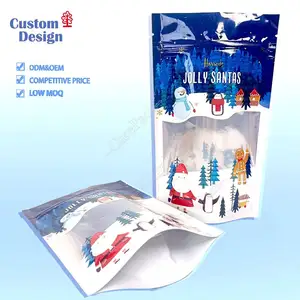 Glossy Surface Wholesale Christmas Holiday Gift Resealable Candy Packaging Baggies For Food