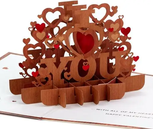 Cartão de felicitações 3D personalizável para o Dia dos Namorados, eu te amo, com logotipo personalizado, sacola de embalagem da indústria, 2024, papel