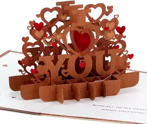 2024 özelleştirilebilir sevgililer günü seni seviyorum 3D kağıt tebrik zarflı kart özel Logo sanayi ambalaj çantası