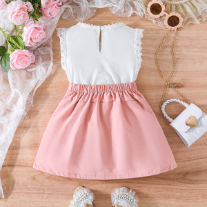 ชุดเดรสเด็กผู้หญิงแขนกุดสองชิ้น น่ารัก สวยสง่า สำหรับเด็กอายุ 4-8 ปี แฟชั่นฤดูร้อน พร้อมโบว์สองอันและลูกไม้ - Product Image 2