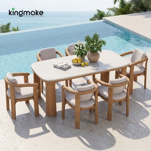 Meubles de jardin modernes de Foshan, table de jardin en <span class=keywords><strong>teck</strong></span> massif de luxe et chaise de salle à manger, <span class=keywords><strong>ensemble</strong></span> de meubles d'extérieur en bois avec coussin - Product Image 1
