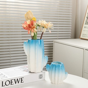 <span class=keywords><strong>Vaso</strong></span> <span class=keywords><strong>da</strong></span> tavolo in ceramica smaltata di colore brillante fatto a mano per composizioni di fiori d'acqua ornamenti <span class=keywords><strong>Cactus</strong></span> fattoria per soggiorno - Product Image 2
