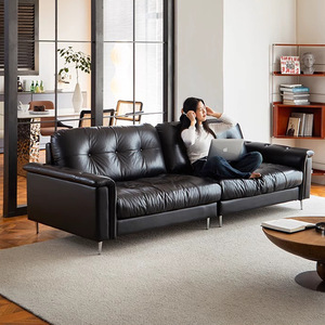 Bauhaus Designer Nebula Waxed Leather <b>Sofa</b> Retro <b>Black</b> Genuine Leather Couch for Small Living Room - Product Image 3
