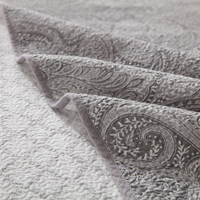 Ensemble 3 pièces 100% coton gris à motif cachemire |   Parure de lit réversible matelassée avec taies d'oreiller et drap-housse rembourré