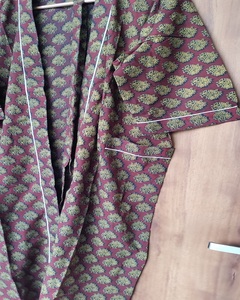 Kimono de Algodón con Estampado Floral Hecho a Mano, Transpirable, de Manga Larga, Ropa de Dormir, Proveedor Mayorista de Vestidos para Mujer - Product Image 4