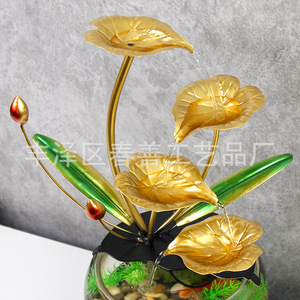 ตู้ปลาทรงกลมดีไซน์ดอกบัวสีทอง พร้อมน้ำพุตกแต่ง สำหรับตกแต่งบ้าน สำนักงาน หรือโต๊ะทำงาน - Product Image 4