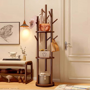 Multi-layer rotating coat <b>rack</b>, floor-standing, solid wood, suitable for bedrooms, living rooms, entryways, and bedside hanging - Product Image 1