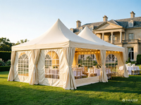 Carpa de Lujo para Bodas con Doble Techo Alto, Elegante Carpa Pagoda para Eventos con Ventanas Tipo Catedral, Toldo para Fiestas Color Marfil, Precio de Fábrica