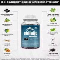 Ekstrak Resin Shilajit Himalaya Murni Madu Alami Rumput Laut Minyak Biji Hitam Suplemen Energi 2000mg Halal Permen Jeli Shilajit Emas