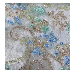 color eyelash beads Bridal Lace Fabric Wholesale Lace Wedding Dresses Heavy Beaded Lace Fabric