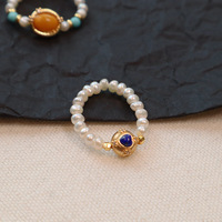 Böhmischer Reisperlen-Süßwasserperlen-Ring mit Goldüberzug für Damen - Hochzeits-/Jahrestagsgeschenk