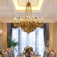 Lustre antique en laiton massif, style palais, lampe suspendue sculptée pour hall d'hôtel, villa, éclairage de plafond haut