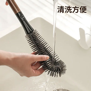 Brosse de nettoyage 2-en-1 pour bouteilles et gobelets, à manche long et détachable, pour les fentes, à poils souples, couleur noyer - Product Image 5