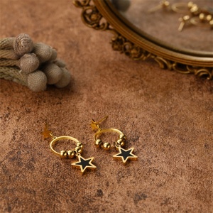 Korean Cute 18k Gold Plated Hoop <b>Earrings</b> Stainless Steel Star Pendant <b>Earring</b> - Product Image 6