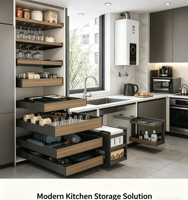 Îlot de cuisine italien de luxe moderne avec comptoir en quartz artificiel et ensemble complet d'armoires de cuisine en bois pour appartement, avec charnières
