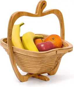 Hotting Natural Eco-friendly Apple Design Collapsible Bamboo Folding Fruit Basket