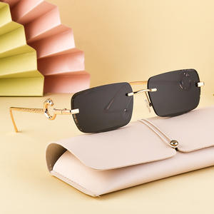 Lunettes de soleil sans monture Cy-8845 pour femmes, verres PC, protection UV400, classe 2, pare-soleil, monture noire et dorée, style extérieur - Product Image 1