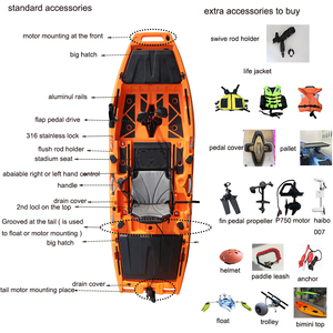 <span class=keywords><strong>Kayak</strong></span> à système de <span class=keywords><strong>propulsion</strong></span> avancé avec aileron, 10 pieds, 1 place, bateau modulaire à pédales, canoë <span class=keywords><strong>électrique</strong></span> en PEHD pour la pêche, portable - Product Image 2