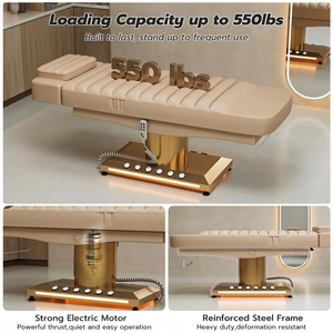 Table de massage électrique moderne à 3 moteurs rotatifs en acier inoxydable, lit de spa pour salon de beauté et extensions de cils, pliable avec commande au pied pour usage haut de gamme - Product Image 4