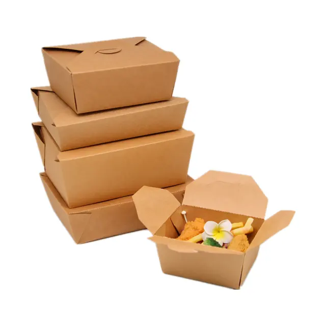 Boîte d'emballage de livraison de nourriture Spot d'inventaire Boîtes rigides en papier kraft à quatre faces Boîte à sandwich Brown Taille personnalisée acceptée Fast Food,