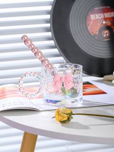 Groothandel Hot Selling 300Ml High Beauty Ins Roze Strik Water Koffie Glazen Mok Beker