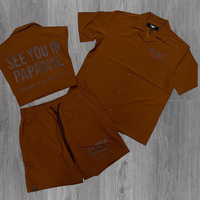 Kustom celana pendek musim panas dan kemeja 2 potong Set Track Suit pria pakaian olahraga