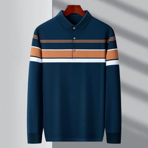 Smartyicadeau — Polo manches longues pour hommes, en coton uni, à rayures, Logo personnalisé imprimé, OEM, bleu - Product Image 4