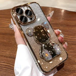 Custodia per telefono di lusso in cristallo Bling Bling Bear gradiente per <span class=keywords><strong>iPhone</strong></span> <span class=keywords><strong>13</strong></span> 14 15 <span class=keywords><strong>Pro</strong></span> <span class=keywords><strong>Max</strong></span> No ingiallimento custodia regalo Capa - Product Image 2