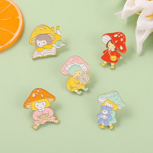 Factory Wholesale Lacquerware Mushroom Girl Hard Enamel Badge Souvenir Brooch Lapel Pin for Collection