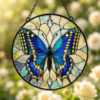 Attrape-soleil en verre peint avec motif papillon, décoration murale, panneau de fenêtre suspendu, vitrail décoratif