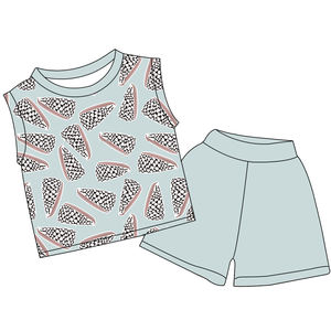 Ensemble deux pièces en soie de lait douce et respirante pour enfants, imprimé personnalisé, style hawaïen, décontracté, sans manches, pour garçons et filles, vente en gros - Product Image 3