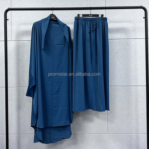 PROMISTAR 2024 vente chaude personnalisé <span class=keywords><strong>pas</strong></span> <span class=keywords><strong>cher</strong></span> femmes musulmanes <span class=keywords><strong>Jilbab</strong></span> <span class=keywords><strong>2</strong></span> pièces ensemble de Polyester soie Abaya en relief robe de prière adultes - Product Image 1