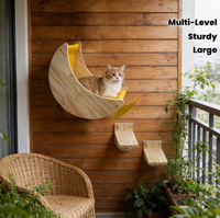 Hamac pour chat en bois et ensemble de perchoirs pour chat, 1 hamac mural en forme de lune, 2 perchoirs pour chat, kit de jeu multi-niveaux pour chat, adapté aux chats