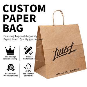 Bolsa de Papel Kraft Clásica <span class=keywords><strong>Blanca</strong></span> y Marrón Resistente de Primera Calidad con Impresión Personalizada para Supermercados, con su Propio Logotipo - Product Image 1