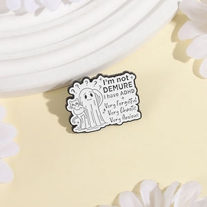 Sming Pins l Ne Suis Pas Demure J'ai Le TDAH Santé Mentale Émail Pin Fantôme Tenant Chat Halloween Broche Revers Badge Bijoux - Product Image 4