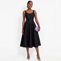 Robe élégante rétro en jacquard à col carré et bretelles, robe sans manches à taille cintrée pour femmes, robe trapèze