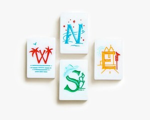 Jeu de tuiles de mahjong classique avec motifs et chiffres colorés pour 4 joueurs, jeu portable - Product Image 5