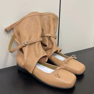 Nuevo estilo logotipo personalizado 2025 zapatos de eje suavemente plegados con lazo Casual Mary <span class=keywords><strong>Jane</strong></span> Ballet zapato mujer moda punta cuadrada botas planas - Product Image 5