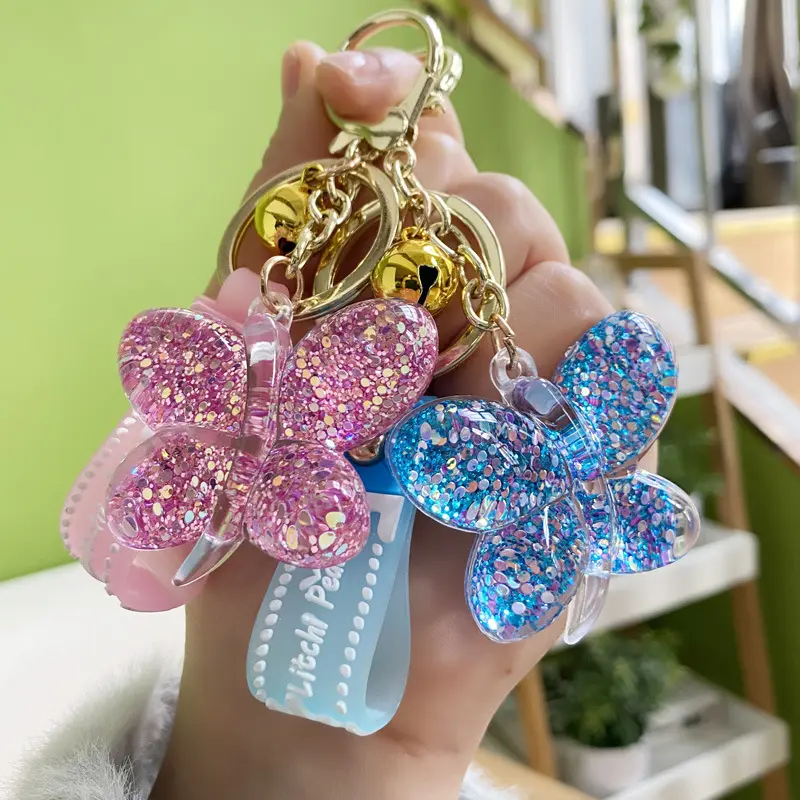 Nouveau porte-clés en acrylique pailleté papillon bling sac porte-clés de voiture porte-clés décoration cadeau promotionnel porte-clés