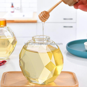 Pot de miel hexagonal 3oz 6oz 8oz 12oz Pot de miel en verre vide et transparent avec louche en bois - Product Image 3