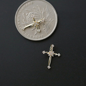 复古饰品925纯银镀金锆石立方氧化锆宗教信仰十字架吊坠项链女男 - Product Image 3