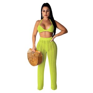 Pantaloni da bagno in maglia Bikini da donna Color Neon all'uncinetto completi da mare copri mare costumi da bagno Biquini Tankini <span class=keywords><strong>abbigliamento</strong></span> <span class=keywords><strong>Beachwear</strong></span> - Product Image 2