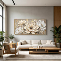 Tableau mural moderne en toile texturée 3D avec motifs floraux, peinture à l'huile de fleurs en feuille d'or de luxe, grande décoration murale abstraite pour salon